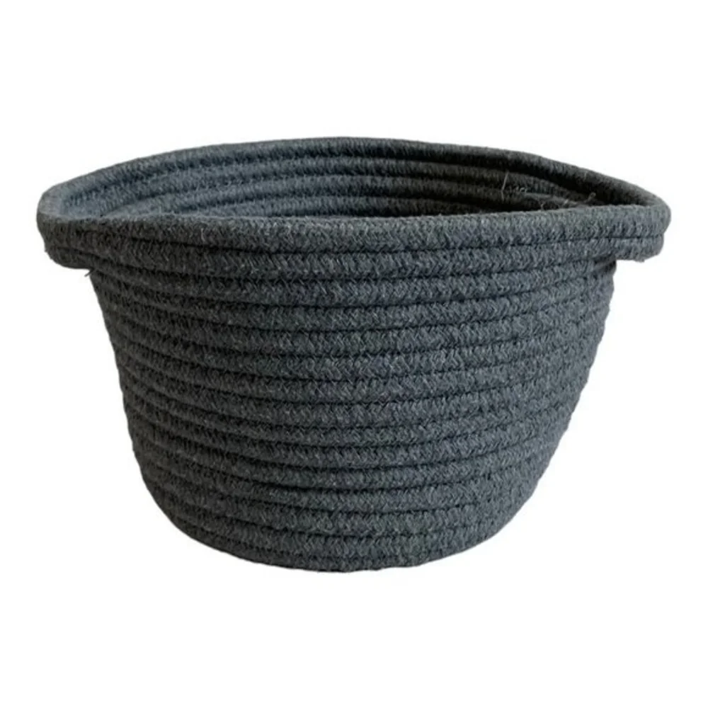 Small Round Rope Storage Basket w/ Handles Dark Grey 9